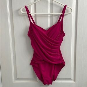 Krista Fuchsia One Piece Swimsuit with Draped Front  V-Neckline Size 8
